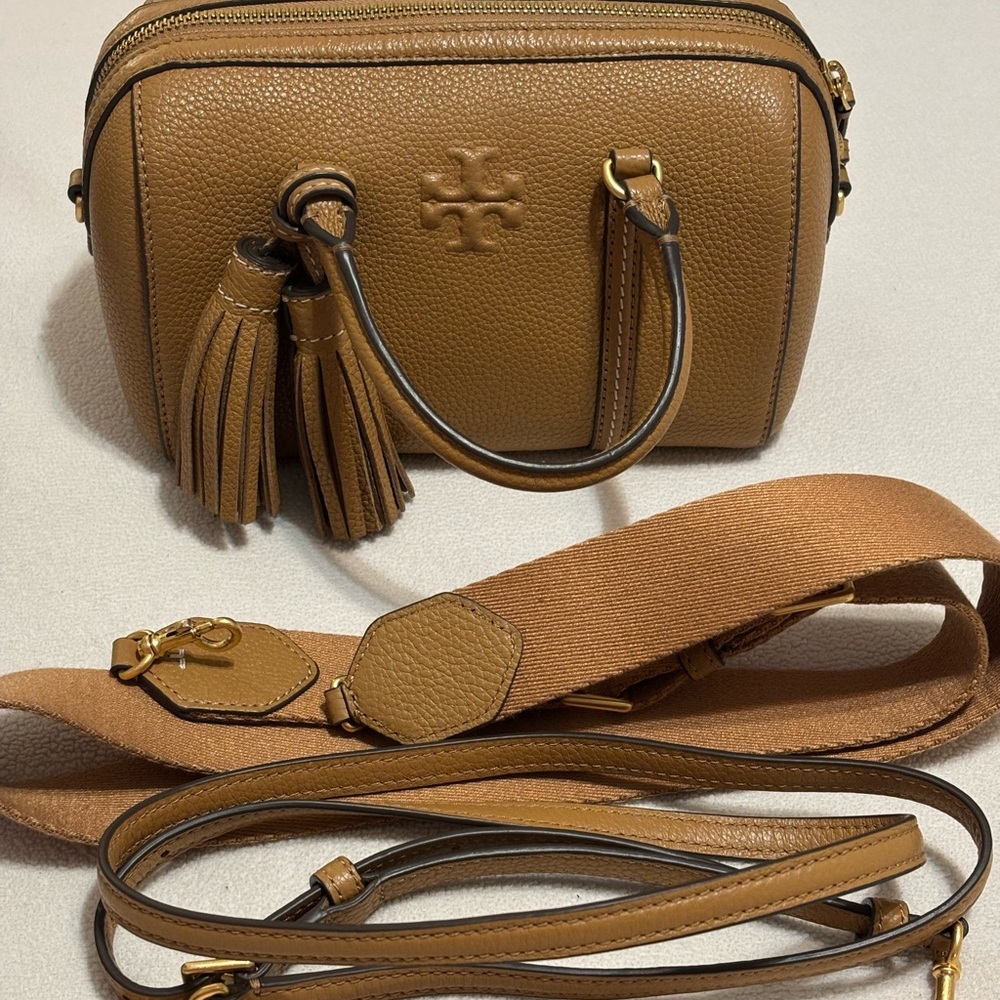 Tory Burch Thea Satchel Mini Tiramisu Brown Leather Crossbody Bag
